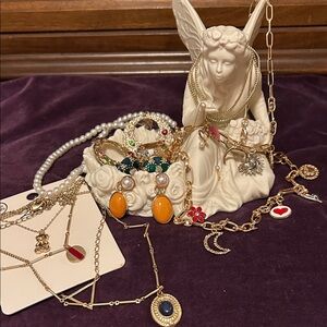 Elegant Gold and Multicolor Jewelry Set with fairy trinket dish